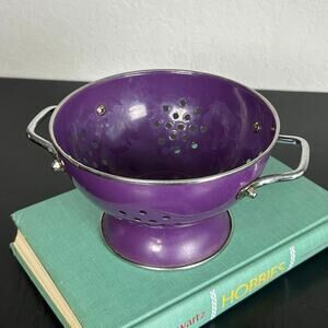 Vintage mini eggplant purple Metal Colander- table bowl decor some wear- bright